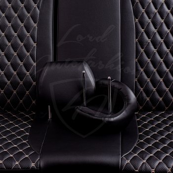 19 649 р. Чехлы для сидений Lord Autofashion Байрон (экокожа, раздельная спинка с отдельными боками, 2 Г-образных подголовника) Hyundai Elantra HD (2006-2011) (Черный, вставка черная, строчка бежевая)  с доставкой в г. Керчь. Увеличить фотографию 6