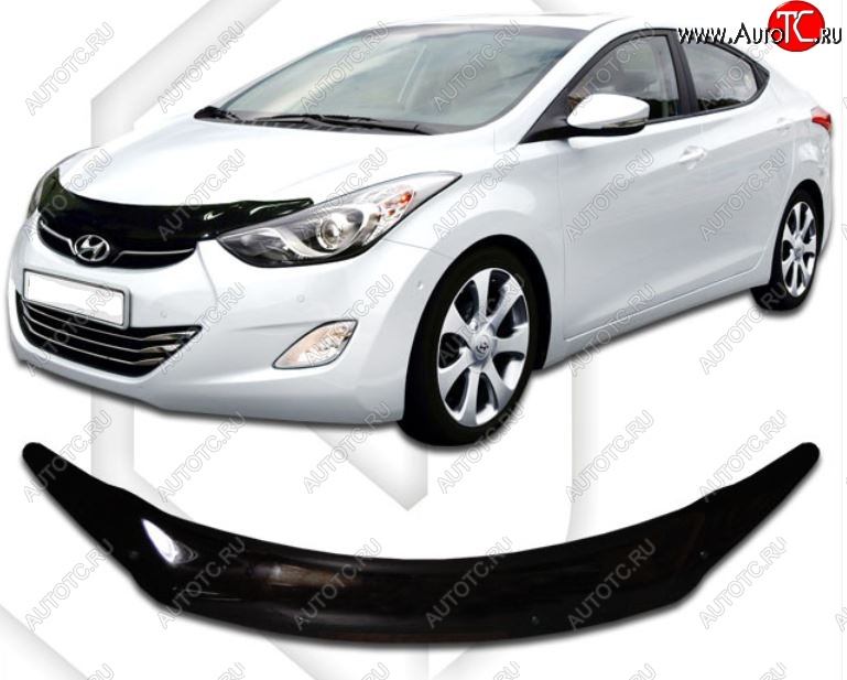 1 999 р. Дефлектор капота CA-Plastiс  Hyundai Elantra  MD (2010-2013) дорестайлинг (Classic черный, Без надписи)  с доставкой в г. Керчь