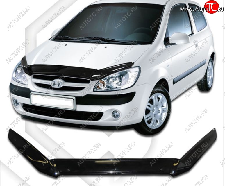1 899 р. Дефлектор капота CA-Plastic  Hyundai Getz  TB (2005-2010) хэтчбэк 5 дв. рестайлинг (Classic черный, Без надписи)  с доставкой в г. Керчь
