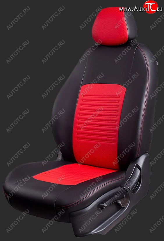 9 449 р. Чехлы для сидений Lord Autofashion Турин (экокожа, спинка 40/60, 3 Г-образных подголовника) Hyundai Getz TB хэтчбэк 5 дв. рестайлинг (2005-2010) (Черный, вставка красная)  с доставкой в г. Керчь