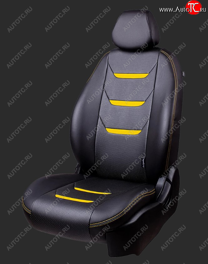 7 399 р. Чехлы для сидений Lord Autofashion Турин 2 (экокожа, спинка 40/60, 3 Г-образных подголовника)  Hyundai Getz  TB (2005-2010) хэтчбэк 5 дв. рестайлинг (Черный, вставка черная/желтая, строчка желтая)  с доставкой в г. Керчь