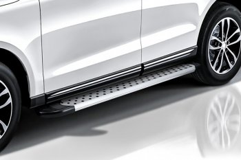17 399 р. Пороги алюминиевые Slitkoff  Hyundai Santa Fe  DM (2012-2019) дорестайлинг, рестайлинг (Standart Silver)  с доставкой в г. Керчь. Увеличить фотографию 2