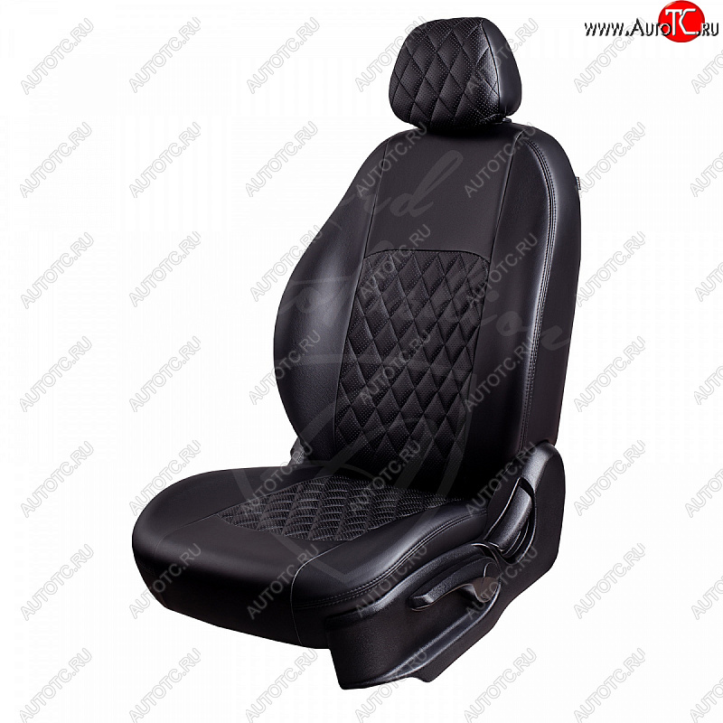 9 449 р. Чехлы для сидений Lord Autofashion Турин Ромб (экокожа) Hyundai Santa Fe DM дорестайлинг (2012-2016) (Черный, вставка черная, строчка черная)  с доставкой в г. Керчь