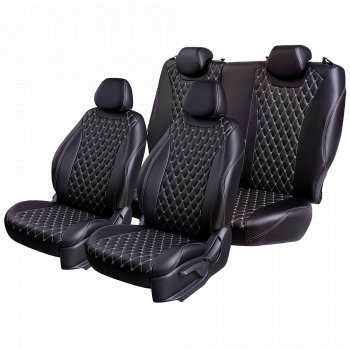 Чехлы для сидений Lord Autofashion Байрон (экокожа, сиденья и спинка 60/40, 3 Г-образных подголовника) Hyundai I30  2 GD (2011-2017) дорестайлинг универсал, дорестайлинг, хэтчбэк 5 дв., рестайлинг универсал, рестайлинг, хэтчбэк 5 дв. (Черный, вставка черная, строчка бежевая)