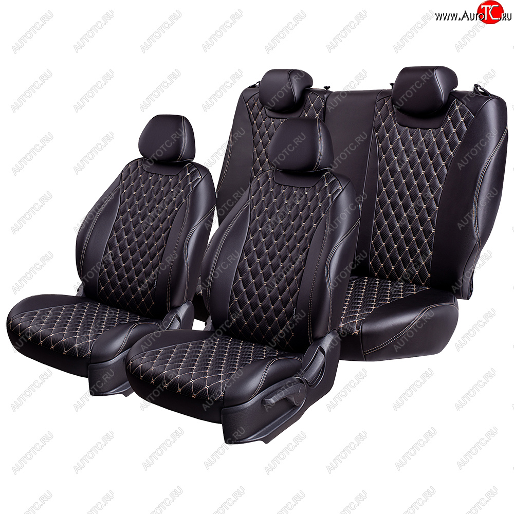 10 899 р. Чехлы для сидений Lord Autofashion Байрон (экокожа, сиденья и спинка 60/40, 3 Г-образных подголовника) Hyundai I30 2 GD дорестайлинг универсал (2011-2015) (Черный, вставка черная, строчка бежевая)  с доставкой в г. Керчь
