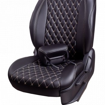 10 899 р. Чехлы для сидений Lord Autofashion Байрон (экокожа, сиденья и спинка 60/40, 3 Г-образных подголовника) Hyundai I30 2 GD дорестайлинг универсал (2011-2015) (Черный, вставка черная, строчка бежевая)  с доставкой в г. Керчь. Увеличить фотографию 3