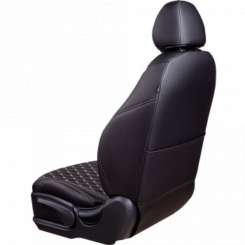 10 899 р. Чехлы для сидений Lord Autofashion Байрон (экокожа, сиденья и спинка 60/40, 3 Г-образных подголовника) Hyundai I30 2 GD дорестайлинг универсал (2011-2015) (Черный, вставка черная, строчка бежевая)  с доставкой в г. Керчь. Увеличить фотографию 4
