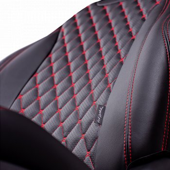10 899 р. Чехлы для сидений Lord Autofashion Байрон (экокожа, сиденья и спинка 60/40, 3 Г-образных подголовника)  Hyundai I30  2 GD (2011-2017) дорестайлинг универсал, дорестайлинг, хэтчбэк 5 дв., рестайлинг универсал, рестайлинг, хэтчбэк 5 дв. (Черный, вставка черная, строчка красная)  с доставкой в г. Керчь. Увеличить фотографию 3