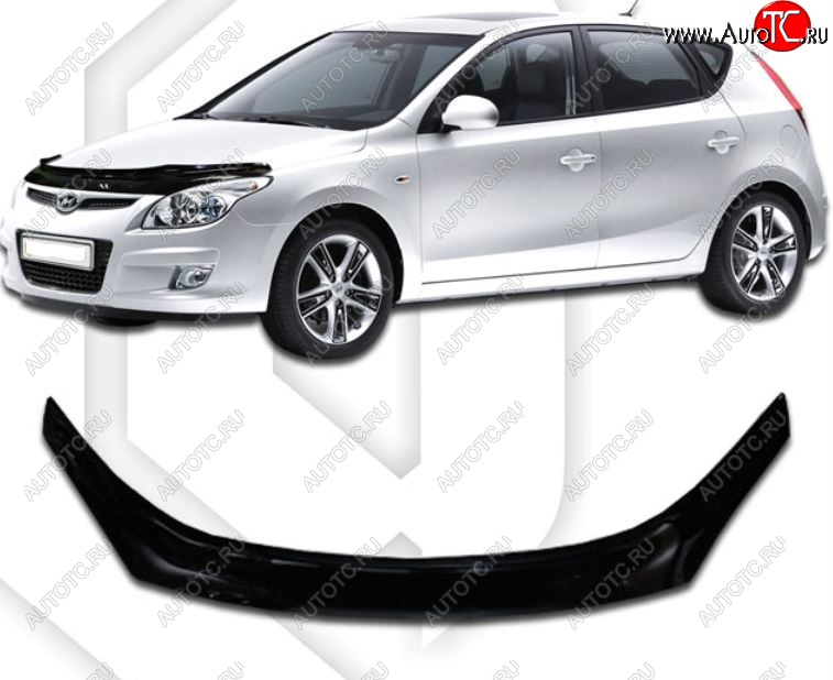 3 199 р. Дефлектор капота CA-Plastic Hyundai I30 FD универсал дорестайлинг (2007-2010) (Classic черный, Без надписи)  с доставкой в г. Керчь