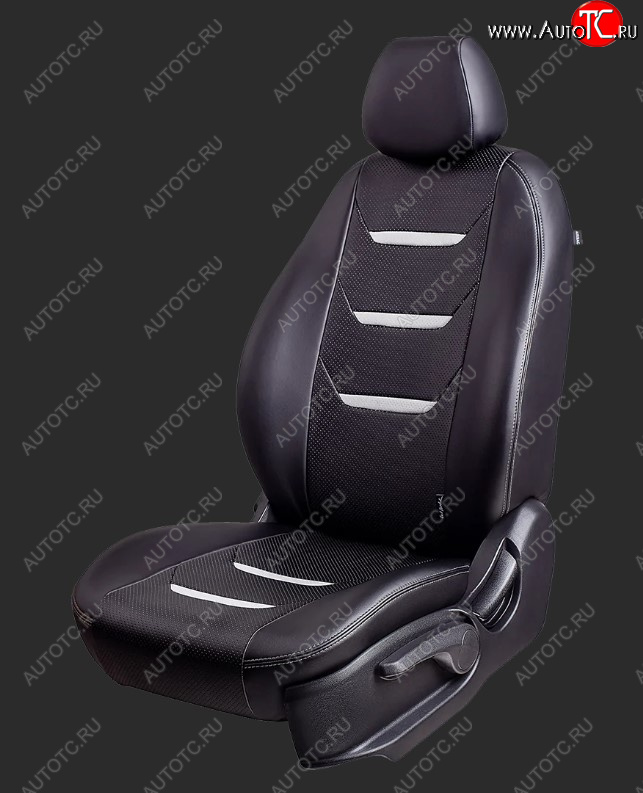 7 399 р. Чехлы для сидений Lord Autofashion Турин 2 (экокожа, спинка 40/60+подлокотник+отдел. бок, 3 Г-образных подголовника) Hyundai I40 1 VF дорестайлинг седан (2011-2015) (Черный, вставка черная/белая, строчка белая)  с доставкой в г. Керчь
