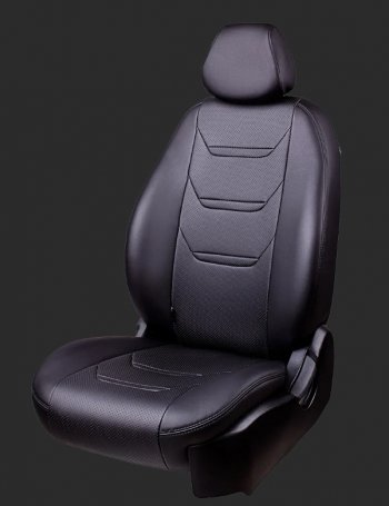 Чехлы для сидений Lord Autofashion Турин 2 (экокожа, спинка 40/60+подлокотник+отдел. бок, 3 Г-образных подголовника) Hyundai I40  1 VF (2011-2019) дорестайлинг седан, дорестайлинг универсал, рестайлинг седан, рестайлинг универсал (Черный, вставка черная/черная, строчка черная)