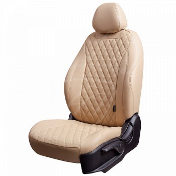 Чехлы для сидений Lord Autofashion Байрон (экокожа, раздельная спинка, 3 П-образных подголовника) KIA Sportage  3 SL (2010-2016) дорестайлинг, рестайлинг (Бежевый, вставка бежевая, строчка бежевая)