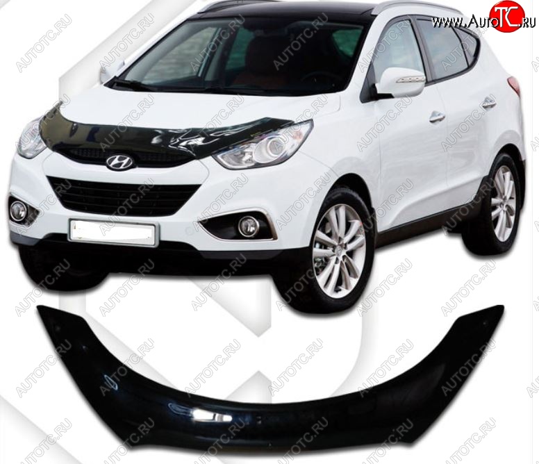 2 599 р. Дефлектор капота CA-Plastiс Exclusive Hyundai IX35 LM дорестайлинг (2009-2013) (серия Classic черный, Без надписи)  с доставкой в г. Керчь