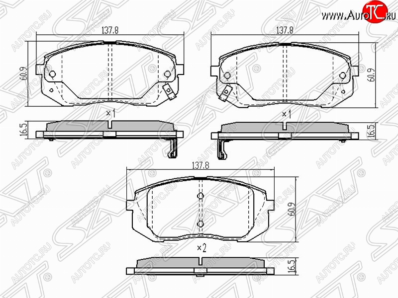 1 199 р. Колодки тормозные (передние) SAT  Hyundai IX35  LM (2009-2018), Hyundai Tucson  LM (2010-2017), KIA Sportage  3 SL (2010-2016)  с доставкой в г. Керчь
