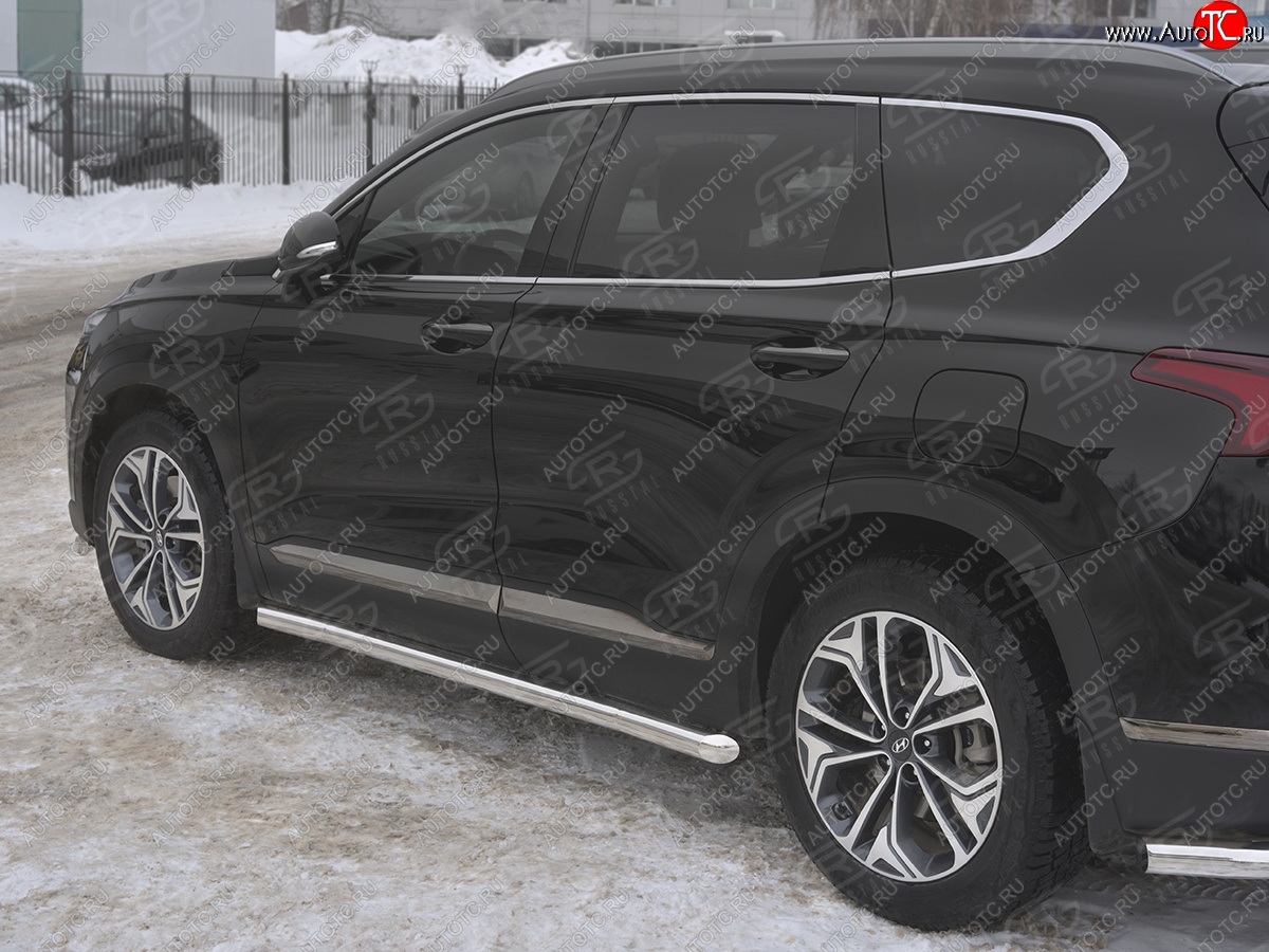 21 599 р. Пороги из трубы d63 SLITKOFF  Hyundai Santa Fe  TM (2018-2022) дорестайлинг, рестайлинг (Вариант 1 (со скосами на торцах))  с доставкой в г. Керчь