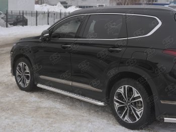 Пороги из трубы d42 с листом SLITKOFF Hyundai Santa Fe  TM (2018-2021) дорестайлинг (Лист алюм, проф.сталь)