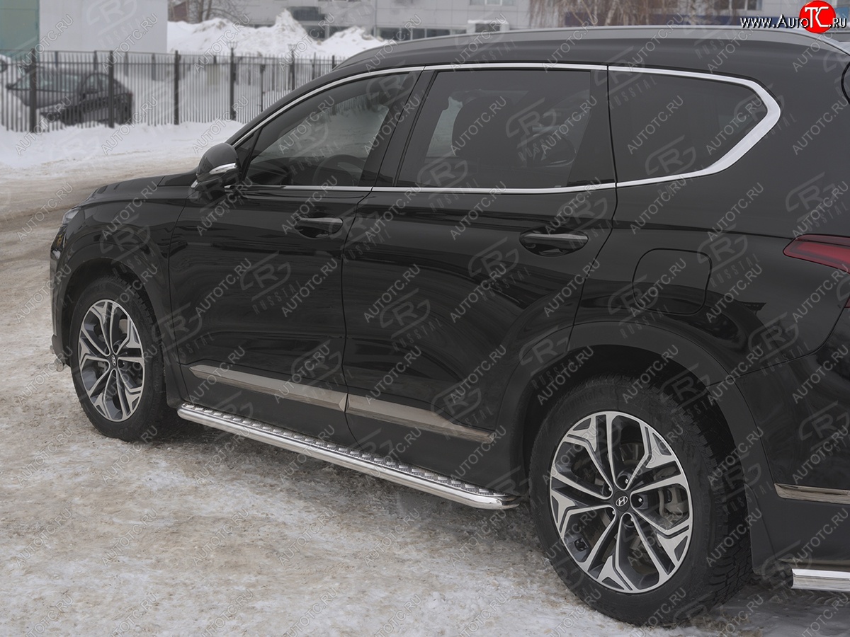 22 999 р. Пороги из трубы d42 с листом SLITKOFF  Hyundai Santa Fe  TM (2018-2021) дорестайлинг (Лист алюм, проф.сталь)  с доставкой в г. Керчь