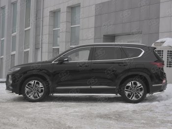 22 999 р. Пороги из трубы d42 с листом SLITKOFF  Hyundai Santa Fe  TM (2018-2021) дорестайлинг (Лист алюм, проф.сталь)  с доставкой в г. Керчь. Увеличить фотографию 2