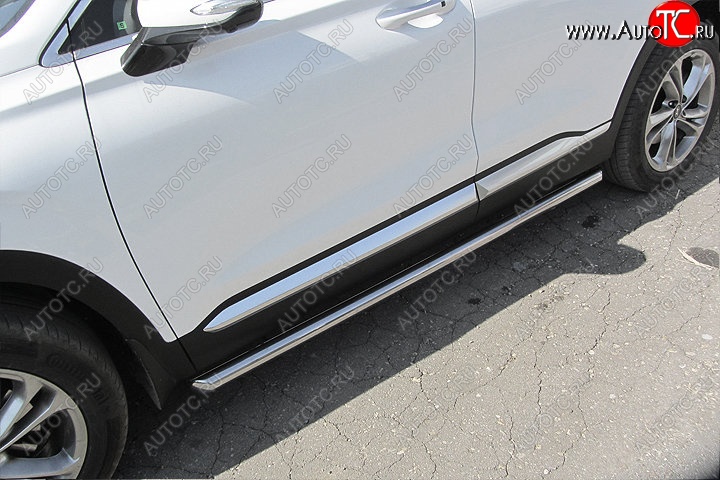 14 799 р. Защита порогов Slitkoff (d57 мм)  Hyundai Santa Fe  TM (2018-2022) дорестайлинг, рестайлинг (Нержавейка, Полированная)  с доставкой в г. Керчь