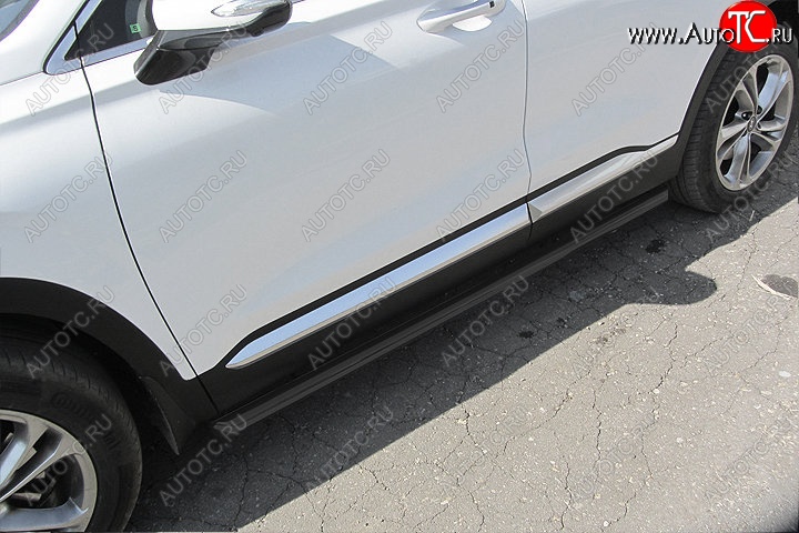 11 099 р. Защита порогов Slitkoff (d57 мм)  Hyundai Santa Fe  TM (2018-2022) дорестайлинг, рестайлинг (Сталь с полимерным покрытием. Цвет: чёрный)  с доставкой в г. Керчь