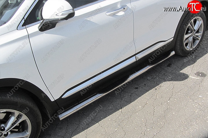 19 399 р. Защита порогов Slitkoff (d76 мм, с проступями)  Hyundai Santa Fe  TM (2018-2022) дорестайлинг, рестайлинг (Нержавейка, Полированная)  с доставкой в г. Керчь