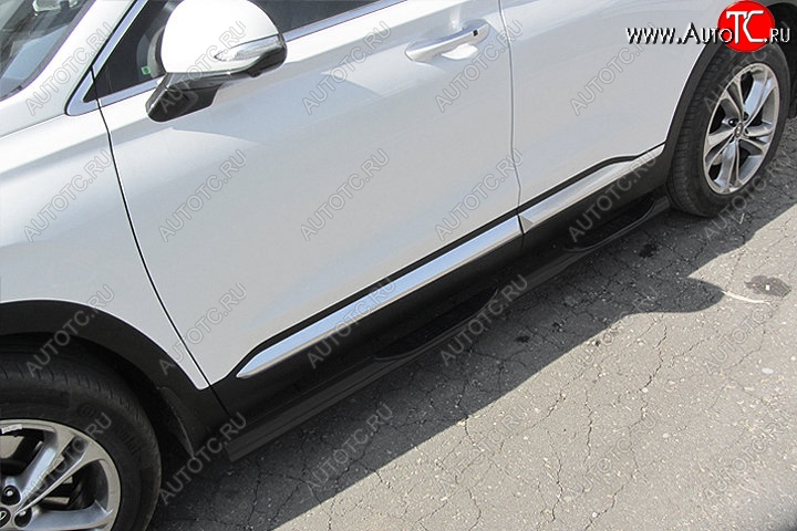 13 549 р. Защита порогов Slitkoff (d76 мм, с проступями) Hyundai Santa Fe TM рестайлинг (2020-2022) (Сталь с полимерным покрытием. Цвет: чёрный)  с доставкой в г. Керчь