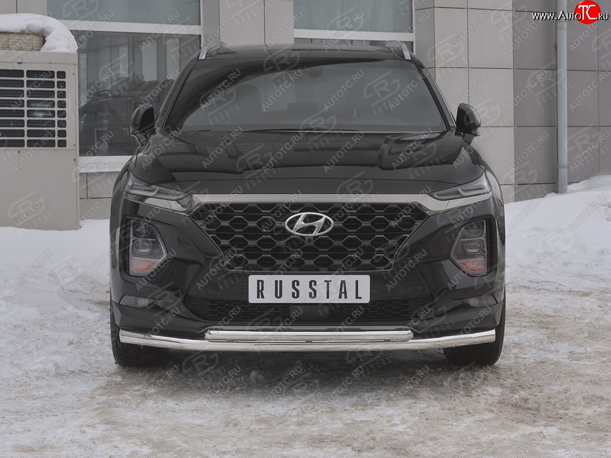 19 999 р. Защита переднего бампера (2 трубы Ø63 и 42 мм, нержавейка) SLITKOFF Hyundai Santa Fe TM дорестайлинг (2018-2021)  с доставкой в г. Керчь