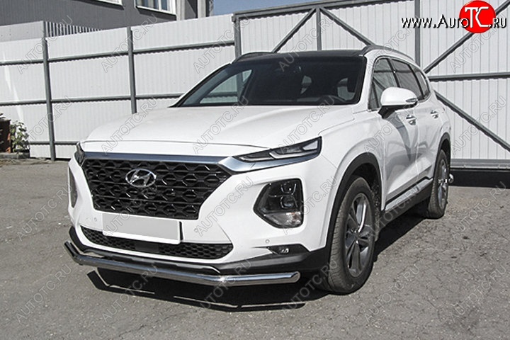 12 299 р. Защита переднего бампера Slitkoff (d57 мм)  Hyundai Santa Fe  TM (2018-2021) дорестайлинг (Нержавейка, Полированная)  с доставкой в г. Керчь