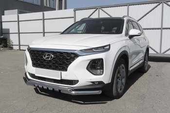 Защита переднего бампера Slitkoff (с декоративными элементами, d57/42) Hyundai Santa Fe  TM (2018-2021) дорестайлинг (Нержавейка)