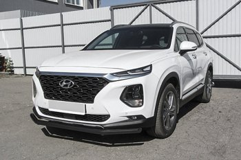 Защита переднего бампера Slitkoff (d57 мм) Hyundai Santa Fe  TM (2018-2021) дорестайлинг (Сталь с полимерным покрытием. Цвет: чёрный)