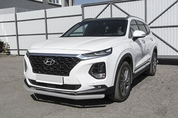 Защита переднего бампера Slitkoff (d57 мм) Hyundai Santa Fe  TM (2018-2021) дорестайлинг (Сталь с полимерным покрытием. Цвет: серебристый)