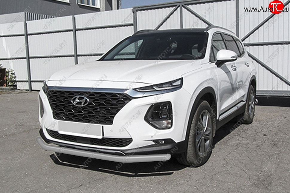 8 599 р. Защита переднего бампера Slitkoff (d57 мм) Hyundai Santa Fe TM дорестайлинг (2018-2021) (Сталь с полимерным покрытием. Цвет: серебристый)  с доставкой в г. Керчь