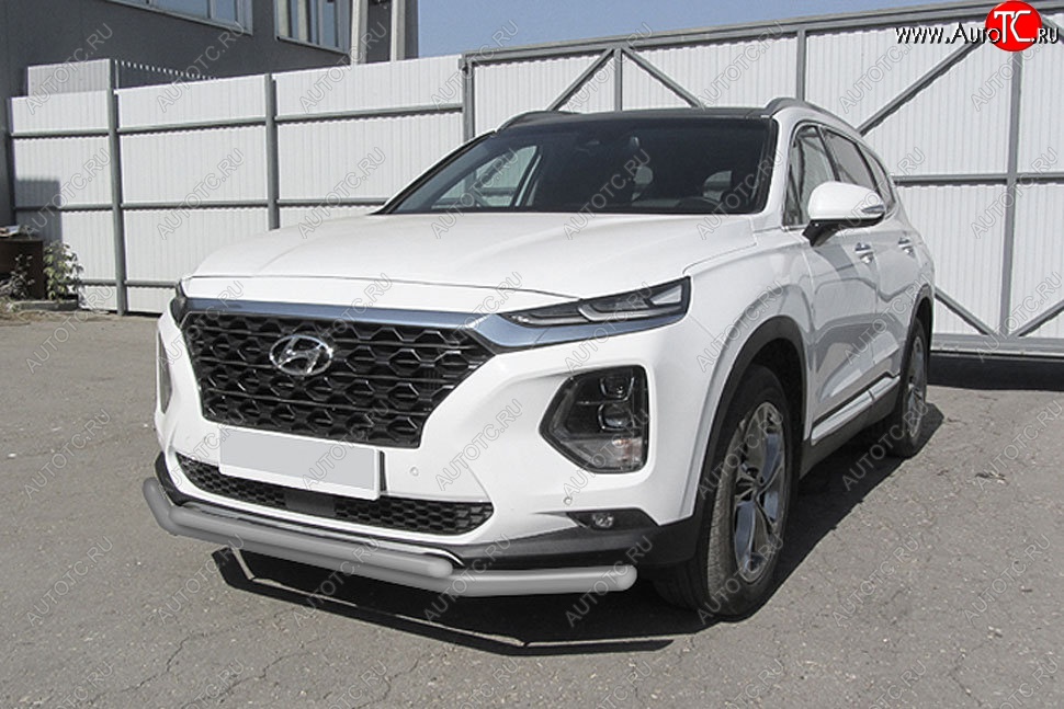 9 399 р. Защита переднего бампера Slitkoff (двойная, d57/42 мм)  Hyundai Santa Fe  TM (2018-2021) дорестайлинг (Сталь с полимерным покрытием. Цвет: серебристый)  с доставкой в г. Керчь