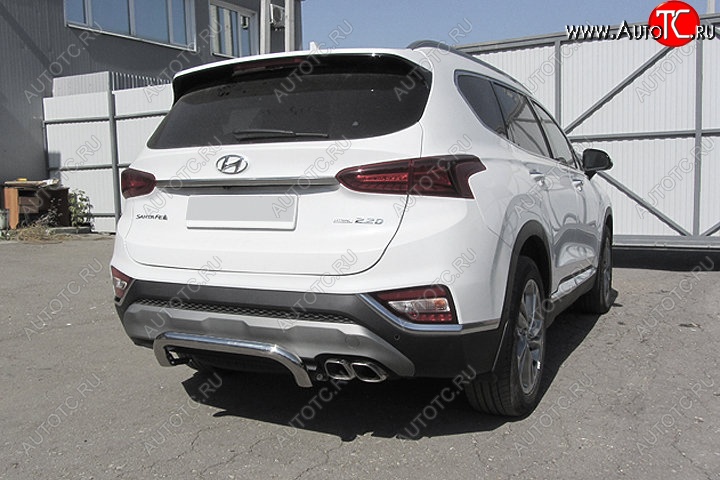 11 449 р. Защита заднего бампера Slitkoff (скоба, d57 мм)  Hyundai Santa Fe  TM (2018-2021) дорестайлинг (Нержавейка, Полированная)  с доставкой в г. Керчь