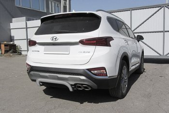 Защита заднего бампера Slitkoff (скоба, d57 мм) Hyundai Santa Fe  TM (2018-2021) дорестайлинг (Сталь с полимерным покрытием. Цвет: серебристый)