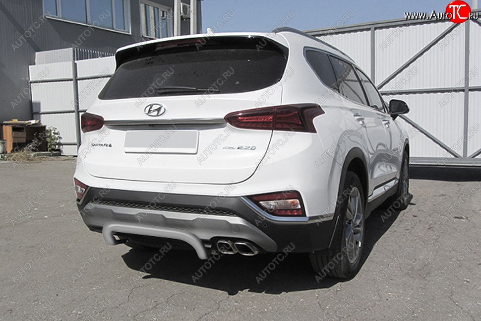 7 999 р. Защита заднего бампера Slitkoff (скоба, d57 мм) Hyundai Santa Fe TM дорестайлинг (2018-2021) (Сталь с полимерным покрытием. Цвет: серебристый)  с доставкой в г. Керчь