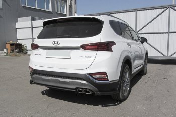 Защита заднего бампера Slitkoff (уголки, d57 мм) Hyundai Santa Fe  TM (2018-2021) дорестайлинг (Сталь с полимерным покрытием. Цвет: чёрный)