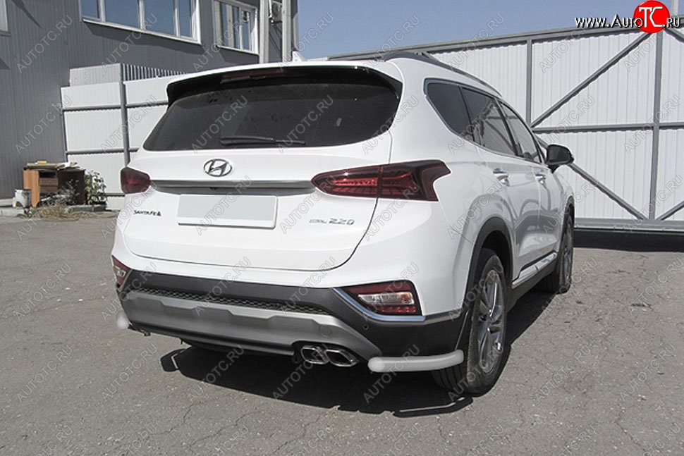 8 599 р. Защита заднего бампера Slitkoff (уголки, d57 мм)  Hyundai Santa Fe  TM (2018-2021) дорестайлинг (Сталь с полимерным покрытием. Цвет: серебристый)  с доставкой в г. Керчь