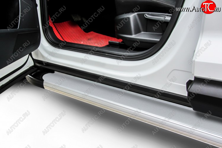 13 349 р. Пороги алюминиевые Slitkoff  Hyundai Santa Fe  TM (2018-2021) дорестайлинг (Optima Silver)  с доставкой в г. Керчь