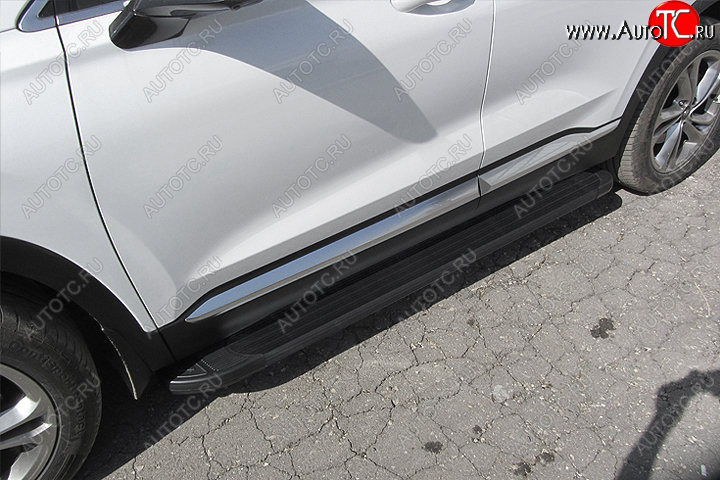 13 349 р. Пороги алюминиевые Slitkoff  Hyundai Santa Fe  TM (2018-2021) дорестайлинг (Optima Black )  с доставкой в г. Керчь