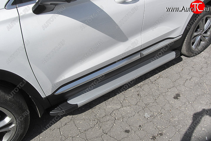 13 349 р. Пороги алюминиевые Slitkoff  Hyundai Santa Fe  TM (2018-2021) дорестайлинг (Optima Silver)  с доставкой в г. Керчь