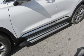 Пороги алюминиевые Slitkoff Hyundai Santa Fe TM дорестайлинг (2018-2021)