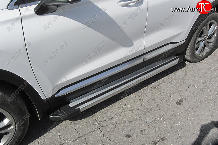 10 699 р. Пороги алюминиевые Slitkoff Hyundai Santa Fe TM дорестайлинг (2018-2021) (Luxe Silver)  с доставкой в г. Керчь