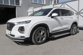 10 699 р. Пороги алюминиевые Slitkoff Hyundai Santa Fe TM дорестайлинг (2018-2021) (Luxe Silver)  с доставкой в г. Керчь. Увеличить фотографию 2