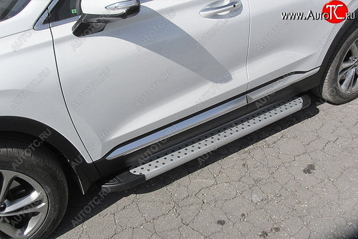 17 399 р. Пороги алюминиевые Slitkoff  Hyundai Santa Fe  TM (2018-2021) дорестайлинг (Standart Silver)  с доставкой в г. Керчь