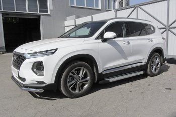 17 399 р. Пороги алюминиевые Slitkoff  Hyundai Santa Fe  TM (2018-2021) дорестайлинг (Standart Silver)  с доставкой в г. Керчь. Увеличить фотографию 2