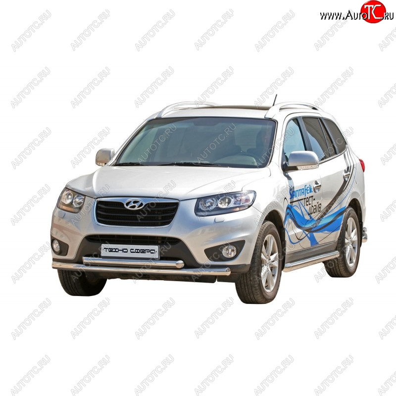 30 999 р. Защита порогов ТехноСфера (Техно Сфера) (нержавейка, 76 mm)  Hyundai Santa Fe  CM (2009-2012) рестайлинг  с доставкой в г. Керчь