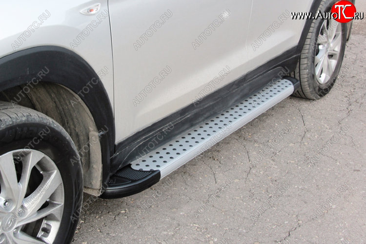 17 399 р. Пороги алюминиевые Slitkoff  Hyundai Santa Fe  CM (2009-2012) рестайлинг (Standart Silver)  с доставкой в г. Керчь