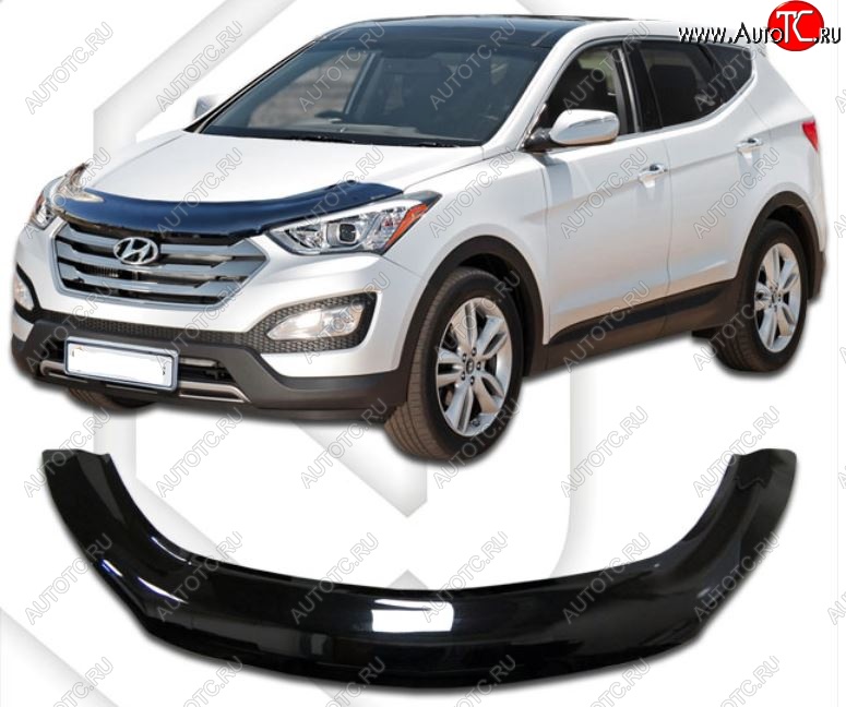 2 599 р. Дефлектор капота CA-Plastiс exclusive Hyundai Santa Fe DM дорестайлинг (2012-2016) (Classic черный, Без надписи)  с доставкой в г. Керчь