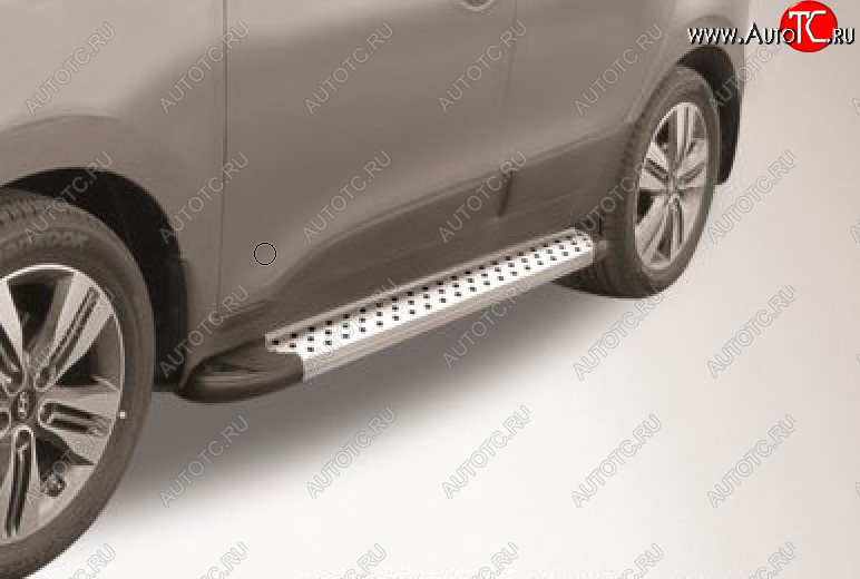 17 399 р. Пороги алюминиевые Slitkoff  Hyundai Grand Santa Fe  1 DM (2013-2016) дорестайлинг (Standart Silver)  с доставкой в г. Керчь
